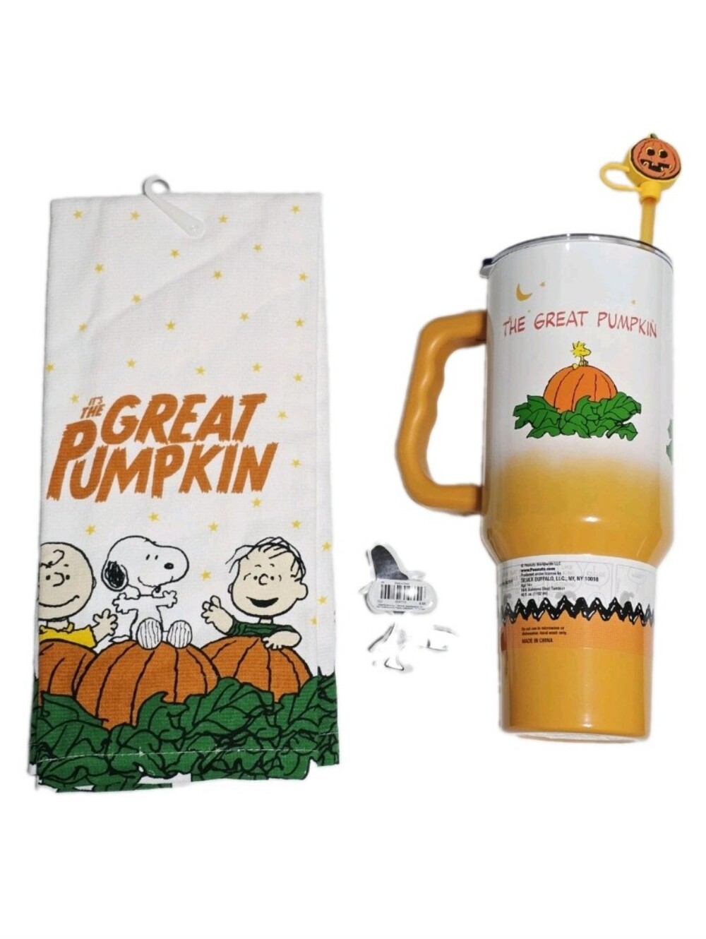 Peanuts Snoopy Great Pumpkin 40 oz Tumbler Cup Handle Straw Topper Towel Magnet - Picture 3 of 16